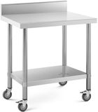 Royal Catering RVS tafel met wielen - PREMIUM - 60 x 80 cm - 135 kg - achterwand