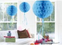 Merkloos / Sans marque Folat Bv Decoratie bol - 6x - blauw - 30 cm - crepe papier - versiering - honeycumbs - hangdecoratie