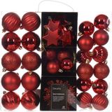 Decoris 40x Kunststof Kerstballen Rood Mix 6 cm