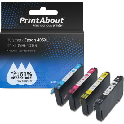 PrintAbout Huismerk Epson 405XL (C13T05H64010) Inktcartridge 4-kleuren Voordeelbundel Hoge capaciteit