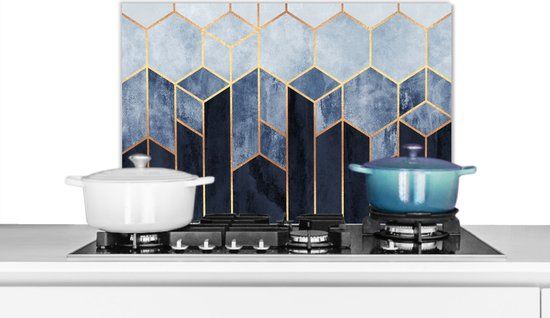 KitchenYeah Spatscherm keuken - Kubus - Patronen - Vormen - Luxe - Goud - Keuken - Achterwand keuken - 60x40 cm - Spatscherm