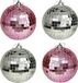 Othmar Decorations Kerstballen disco - 4x st - roze en zilver - 10 cm - kunststof - spiegel kerstballen