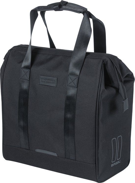 Basil Grand Fietsshopper - Enkele Fietstas - 23 Liter - Zwart - 100% Polyester - Achter - Waterafstotend - Met Laptopvak