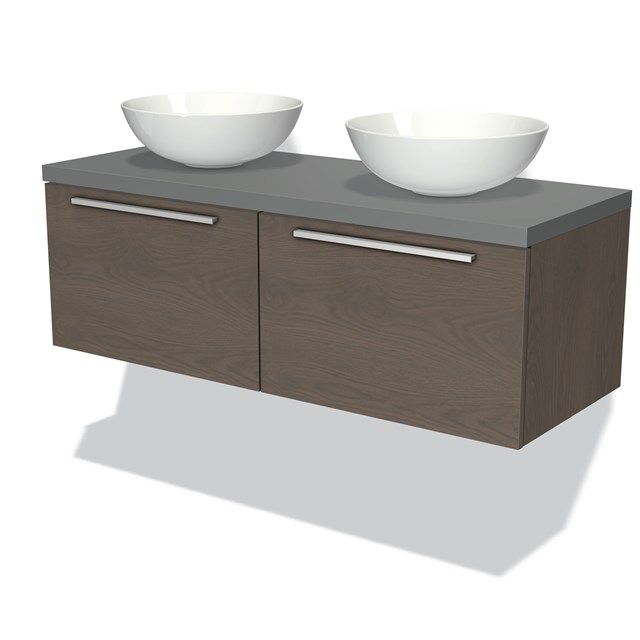 Maxaro Badkamermeubel Modulo Plato 120cm Donkerbruin Eiken 2 Lades Middengrijs Blad