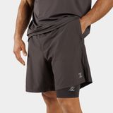 ZEUZ Heren 2-in-1 Sportshort – Fitness Short met Binnenbroek - Houtskool-grijs - XL