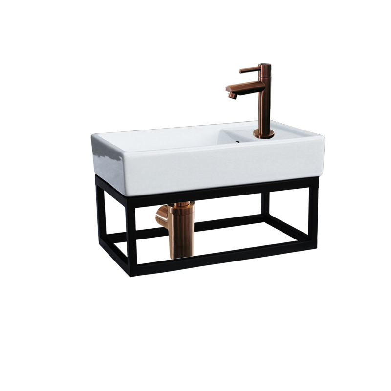 Badkamerplanet Fontein Frame - Mat Zwart - Keramiek - 40x22x8 cm