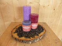 Warentuin mix Bolsius Kaarsen set 3 stuks paars, donkergroen en grijs blauw met zwarte steentjes Warentuin Mix