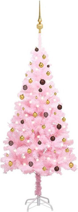vidaXL Kunstkerstboom met verlichting en kerstballen 210 cm PVC roze