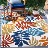 Safavieh Cabana Collection Modern tapijt voor binnen en buiten, machinewasbaar en antislip, laagpolig, crème en rood, 120 x 120 cm