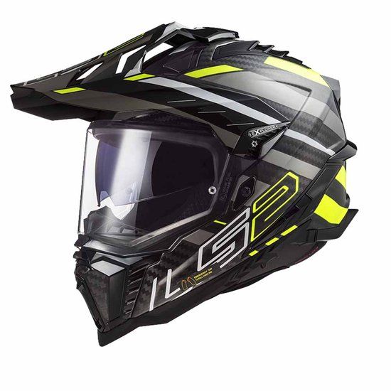 LS2 MX701 Explorer Carbon Edge Adventure Helm - Zwart/Grijs/Fluoriserend geel - L