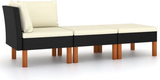 vidaXL 3-delige Loungeset poly rattan en massief eucalyptushout