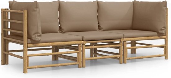 vidaXL 3-delige Loungeset met kussens bamboe taupe