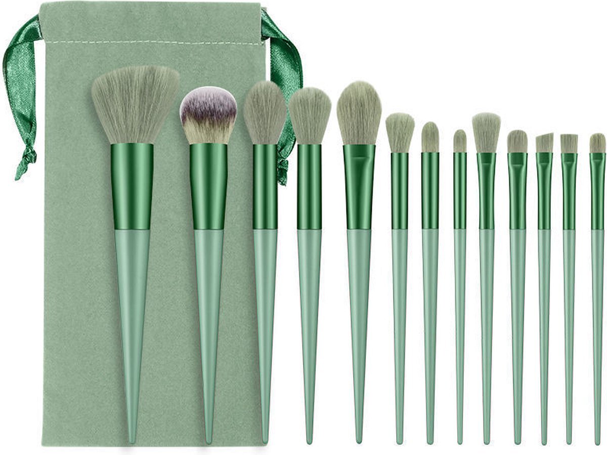Topco Sales Make-up Kwasten - 13-delig - Groen - Brush Set - Green - Met Opberg Etui - Cosmetica