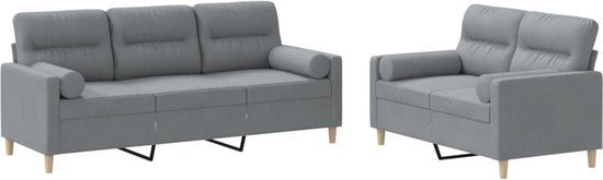 vidaXL 2-delige Loungeset met kussens stof lichtgrijs