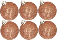 Billiet - Vanlaere 6x pièces boules de Noël pailletées en plastique cuivre 6 cm