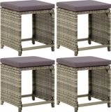 Tabouret de jardin 4 pcs avec coussins poly rotin gris