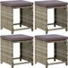 Tabouret de jardin 4 pcs avec coussins poly rotin gris
