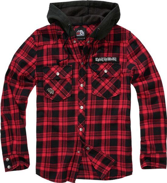Iron Maiden Check Shirt Hooded Eddie Heren Longsleeve - zwart/donkerrood - 4XL