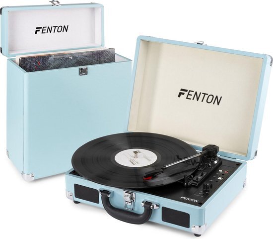 Fenton Platenspeler - RP115 platenspeler met Bluetooth, auto-stop, USB en bijpassende platenkoffer - Blauw