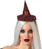 Atosa Halloween heksenhoed - mini hoedje op diadeem - zwart/donkerrood