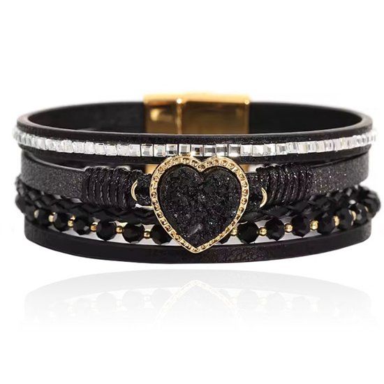 Deja Jewels Deja Armband goudkleurig met hartvormige natuursteen in zwart