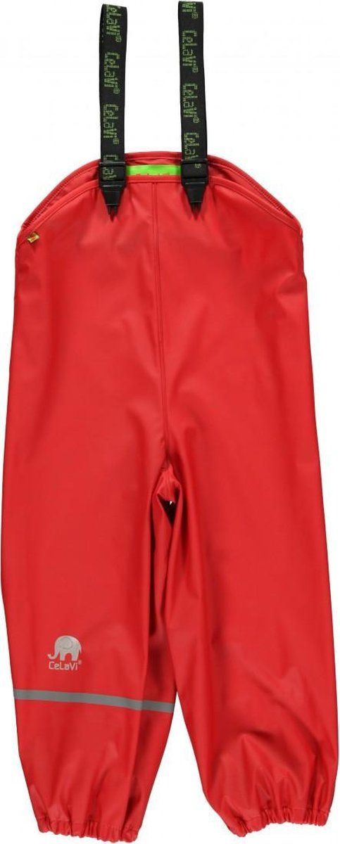 CELAVI Rode regenbroek met bretels - Maat 68/74 - 5704617516187