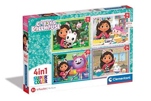 Clementoni Supercolor Gabby's Dollhouse-4 12,16,20 en 24 stuks kinderen 3 jaar, puzzel cartoons, gemaakt in Italië, meerkleurig, 21524