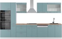 Vicco R-Line Unité de cuisine complète – 350 cm avec meuble haut, Chêne WB Bleu-gris/blanc