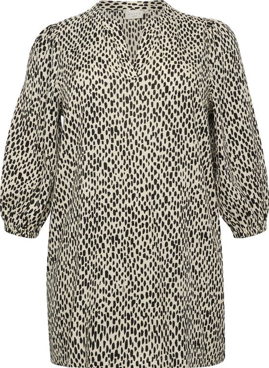 Kaffe Curve KCjenny Tunic Dames Tuniek - Maat 46 - Turtledove/Black Graphic Dot - EcoVero Viscose - Driekwart Mouw - Lente/Zomer 2024