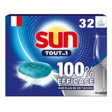 SUN Tablettes lave-vaisselle Tout en 1 anticalcaire et liquide de rinçage 32 tablettes (32 lavages)