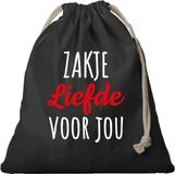 Bellatio Decorations Canvas cadeautasje Zakje Liefde zwart met koord 25 x 30 cm
