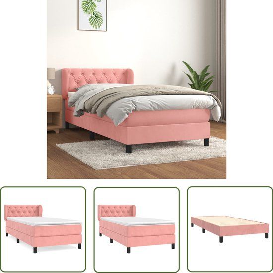 vidaXL Boxspring met matras fluweel roze 80x200 cm
