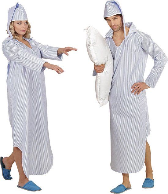 Widmann Bejaard Kostuum - Nachthemd Uit Opas Tijd - Blauw - M/L