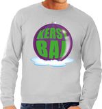 Bellatio Decorations Shoppartners Bv Foute kersttrui kerstbal paars op grijze sweater voor heren - kersttruien M