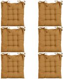 Mica Decorations stoelkussen Paddy matras - 6x - cognac bruin - 46 x 46 x 7 cm - touwtjes sluiting - binnen/buiten
