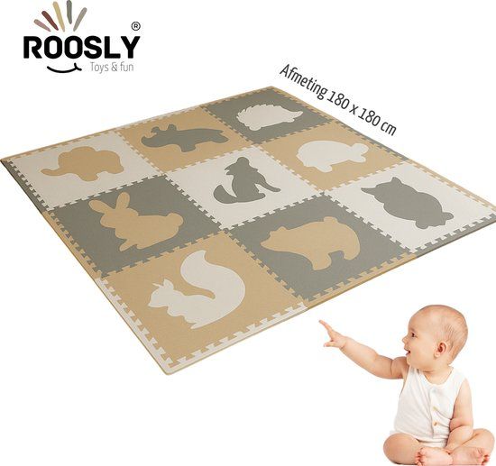 Roosly Speelmat Baby - Speelkleed Baby - Babygym - Foam Vloerpuzzel 180 x 180 cm - Pastel beige & groen