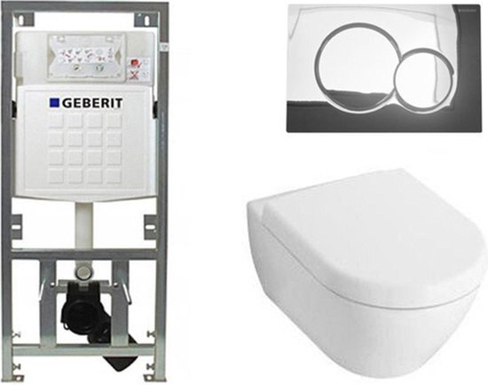 Villeroy & Boch Villeroy en Boch Subway 2.0 compact met softclose zitting toiletset met geberit inbouwreservoir en sigma 01 drukplaat glans chroom sw6242