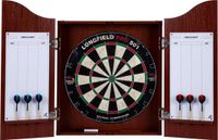 Engelhart Longfield Dart Cabinet Hout Rood Bruin – Sisal Dartbord – 6 Steeltip Darts 18 g – Marker & Wisser – Wedstrijdbord – Beschermt Muur en Dartbord