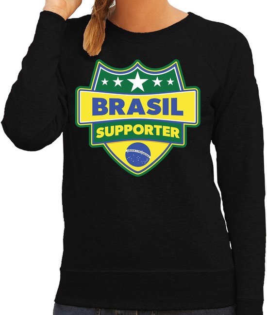 Bellatio Decorations Brazilie / Brasil schild supporter sweater zwart voor dames XS