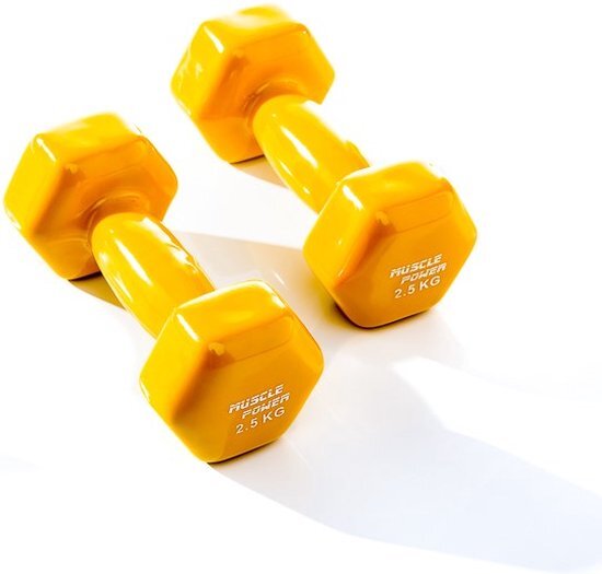 Muscle Power Vinyl Dumbbells - 2 x 2,5 kg - Geel