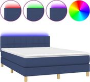 vidaXL Boxspring met matras en LED stof blauw 140x200 cm