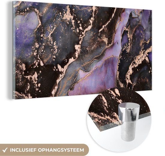 MuchoWow® Glasschilderij 160x80 cm - Acrylglas Schilderij - Goud - Modern - Rechthoek