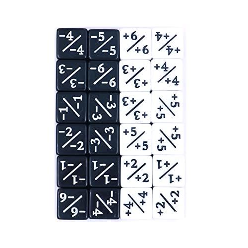 Fasizi Tellers D6 Dobbelstenen 12X Wit+1/+1 & 12X Zwart -1/-1 voor CCG MTG Magic De Verzamelkaart Games 24 STKS met Tas