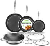 Nutrichef Inductie Pannenset - 4-delige Roestvrijstalen Koekenpannen met Deksel, Kleine, Middelgrote en Grote Pannen- Zilver
