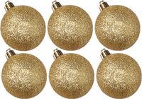 Cosy&Trendy Billiet - Vanlaere 6x stuks kunststof glitter kerstballen goud 6 cm