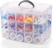 Merkloos Knutseldoos met compartimenten - 3 - laags en 30 vakken - transparante stapelbare plastic box - organizer met handvat - praktische sorteerdoos voor knutselen - sieraden - speelgoed - naai - accessoires