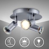 B.K.Licht Plafondlamp Metaal Grijs Rond 3-lichts GU10 3000K 250Lm 3W