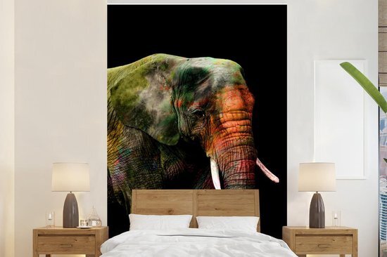 Nr1Wallpaper Behang - Fotobehang Olifant - Verf - Zwart - Breedte 225 cm x hoogte 350 cm