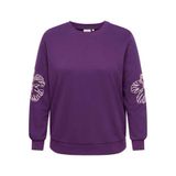 ONLY CARMAKOMA Plus Size Rechtvallende Gebloemde Sweater met Borduursels - Paars