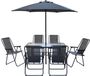 Habitat et Jardin Table de jardin et chaises en métal "Convivia" avec parasol - 6 places - Gris anthracite